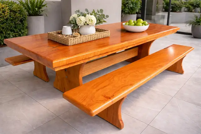 Mesa rústica para churrasco de Angelim 1,80 m com 2 bancos
