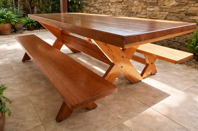 Mesa rústica de Angelim 2,40 m com 2 bancos