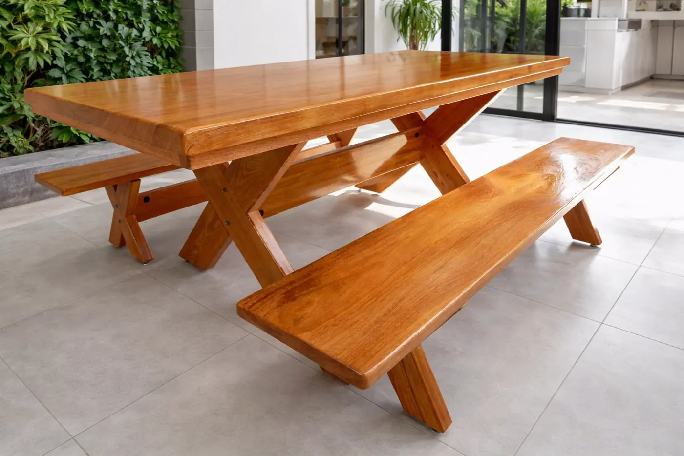 Mesa rústica de Angelim 2,40 m com 2 bancos, foto 2