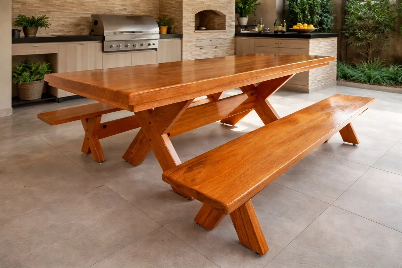 Mesa rústica de Angelim 2,40 m com 2 bancos, foto 4