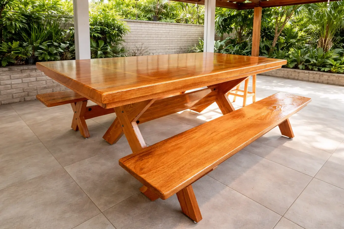 Mesa rústica de Angelim 2,40 m com 2 bancos, foto 6