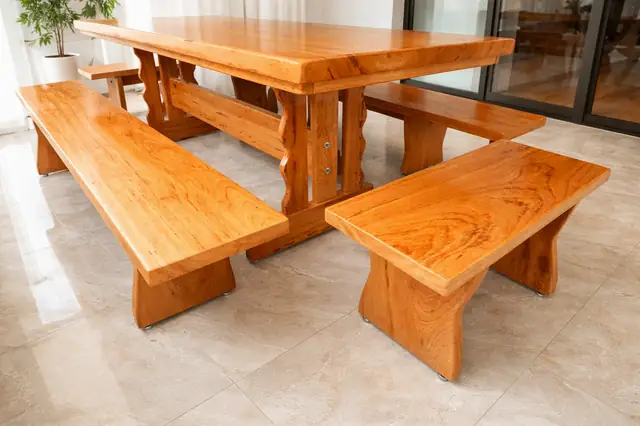 Mesa rústica de Angelim 2,50 m com 4 bancos
