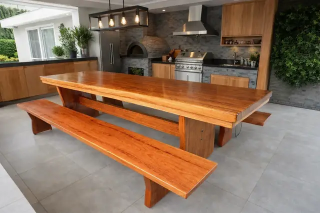 Mesa rústica de Angelim 2,50 m com 2 bancos