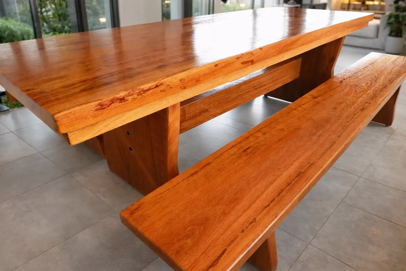 Mesa rústica de Angelim 2,50 m com 2 bancos, foto 2