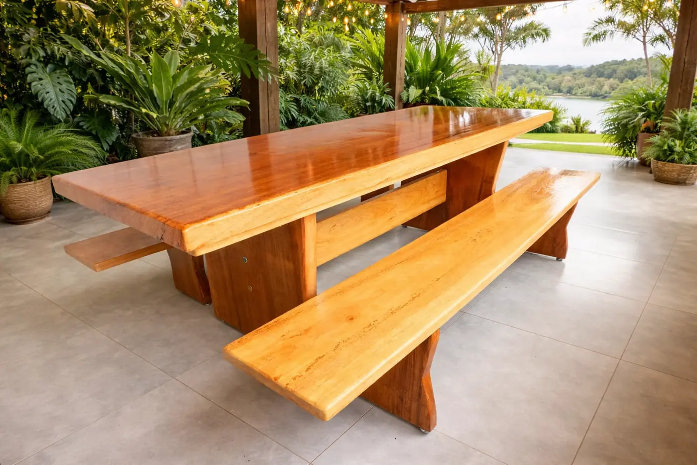 Mesa rústica de Angelim 2,50 m com 2 bancos, foto 5