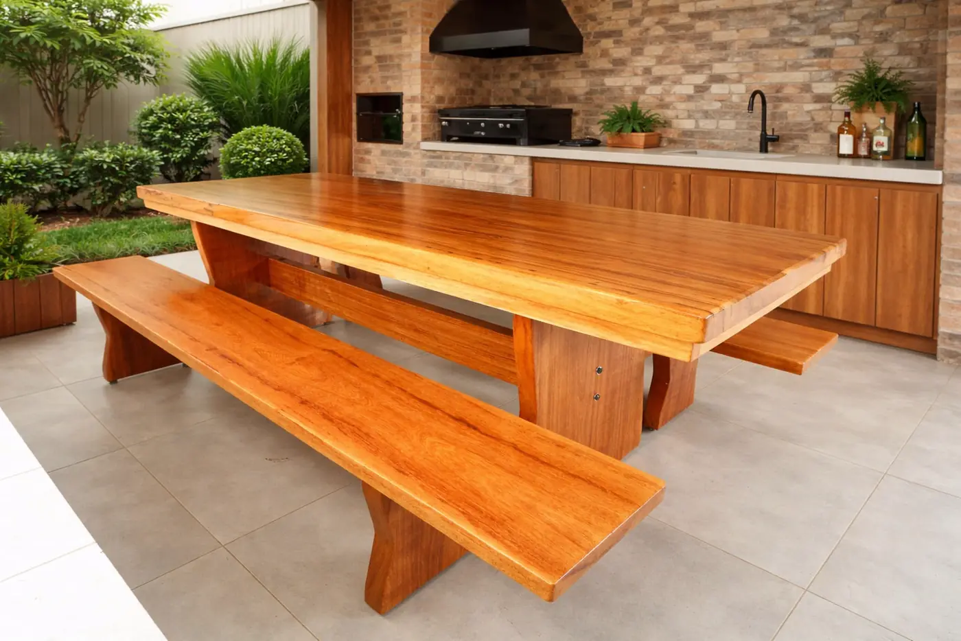 Mesa rústica de Angelim 2,50 m com 2 bancos, foto 7