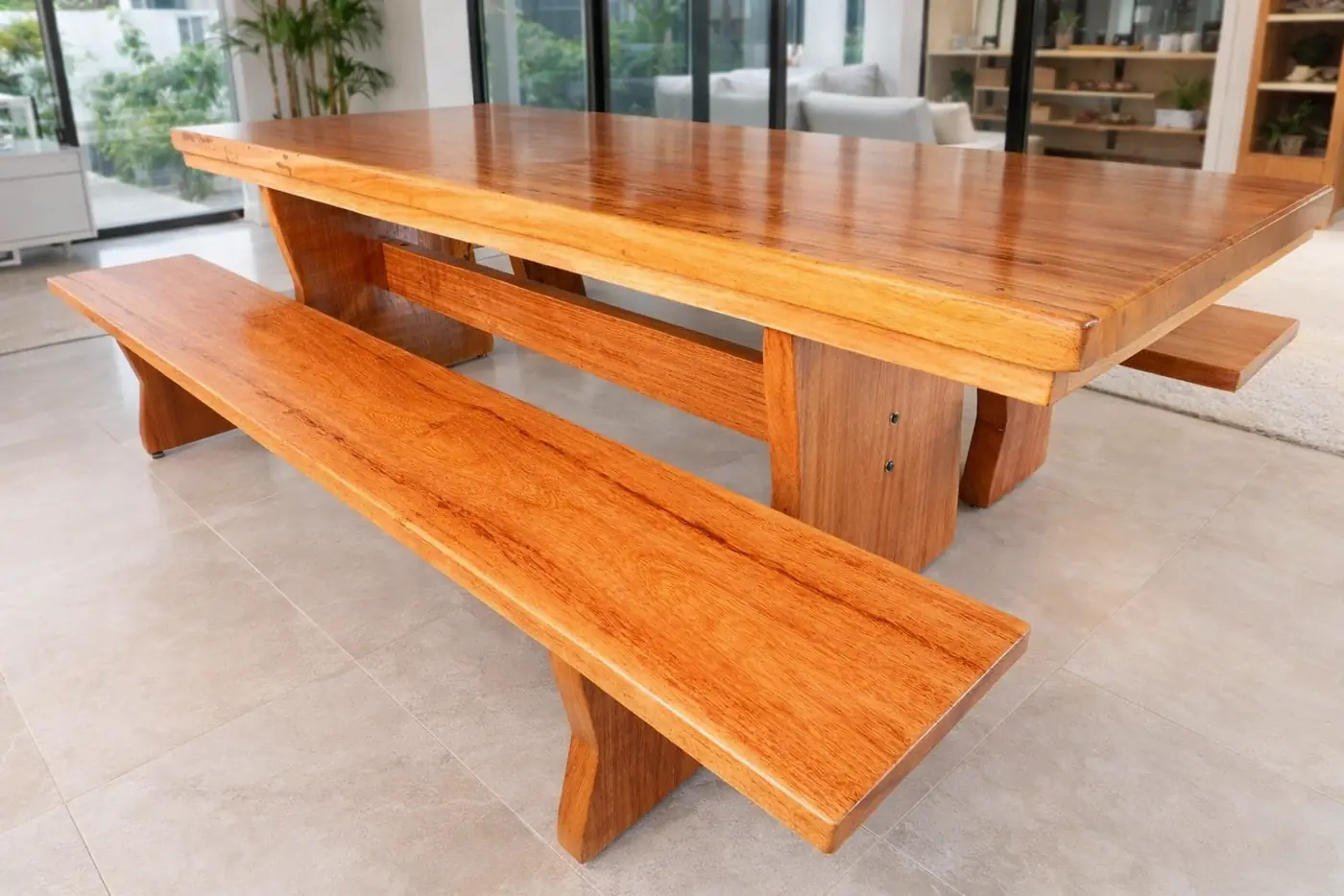 Mesa rústica de Angelim 2,50 m com 2 bancos, foto 9