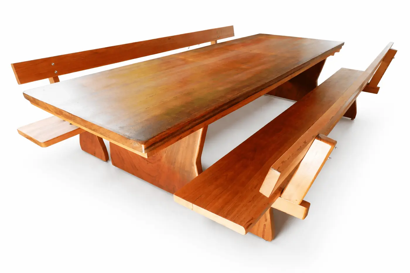 Mesa rústica de Angelim 2,80 m com 4 bancos com encosto, foto 5