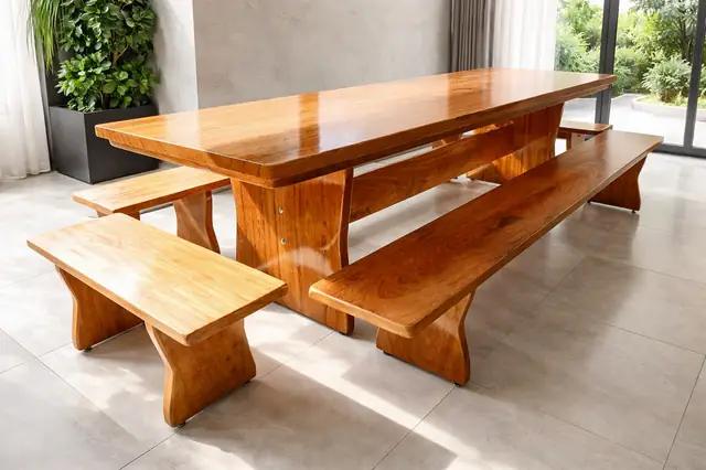 Mesa rústica de Angelim 3,00 m com 4 bancos
