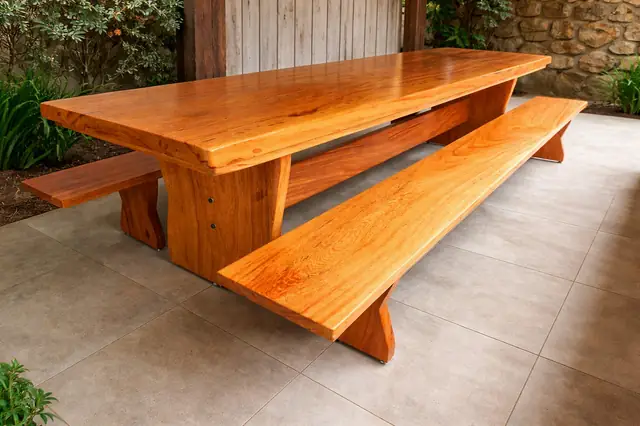 Mesa rústica para churrasco de Angelim 3,00 m com 2 bancos