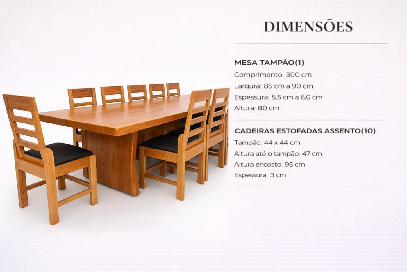 Mesa rústica de Angelim 3,00 m com 10 cadeiras, foto 2