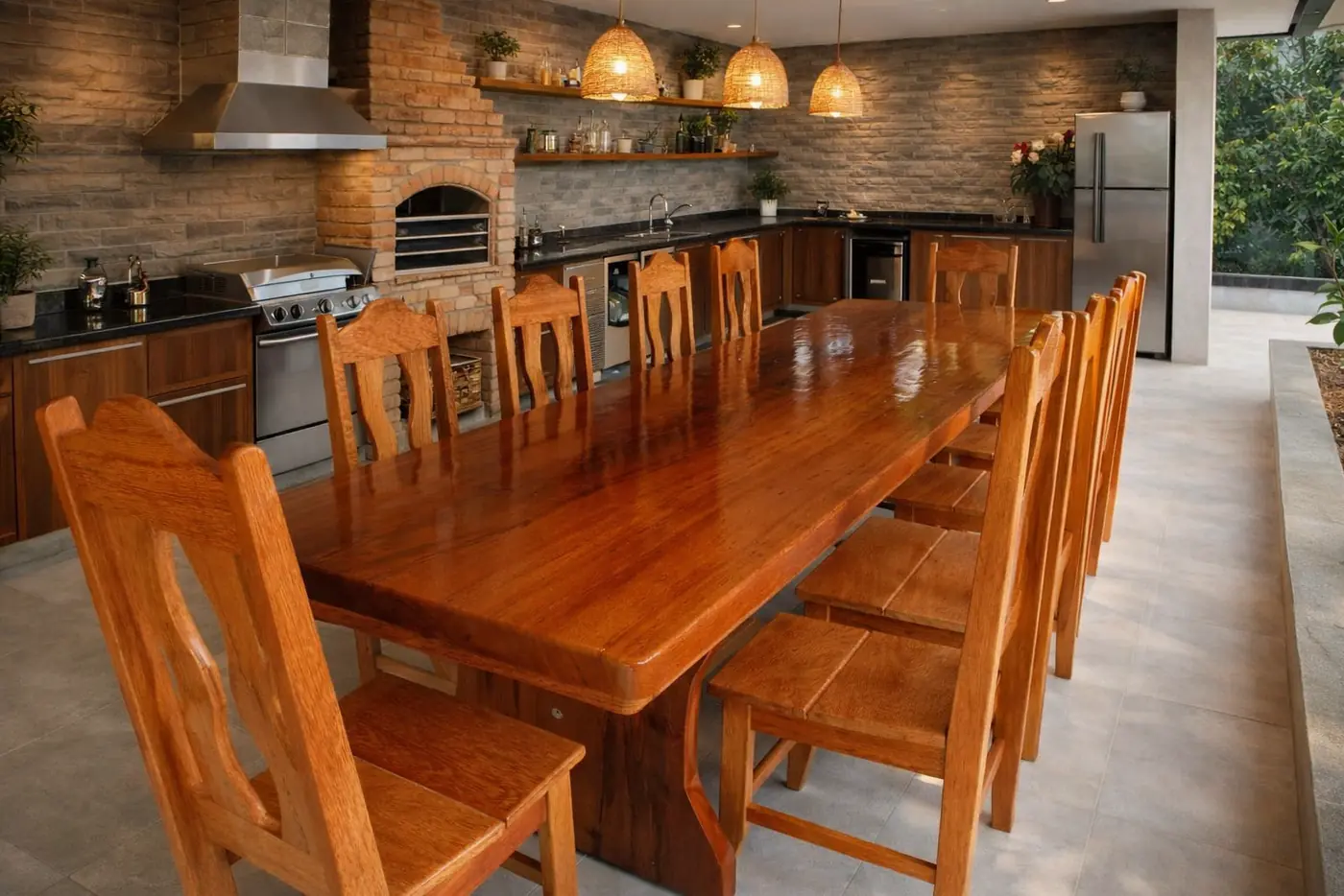 Mesa rústica para churrasco de Angelim 3,00 m com 10 cadeiras, foto 4