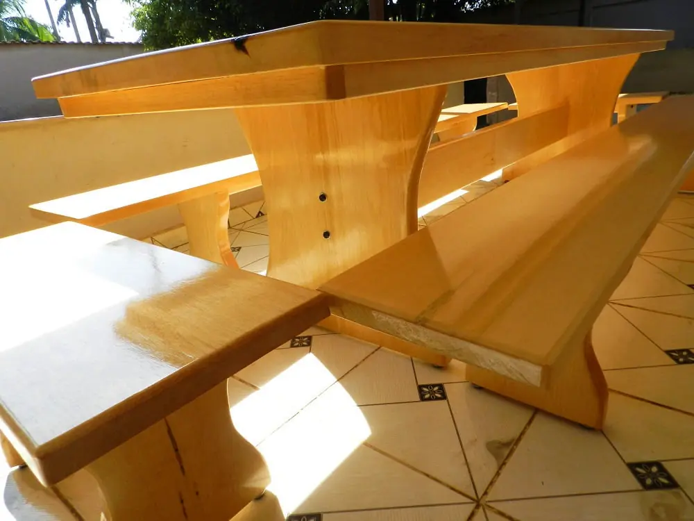 Mesa rústica de Caxeta Branca 3,00 m com 4 bancos, foto 7