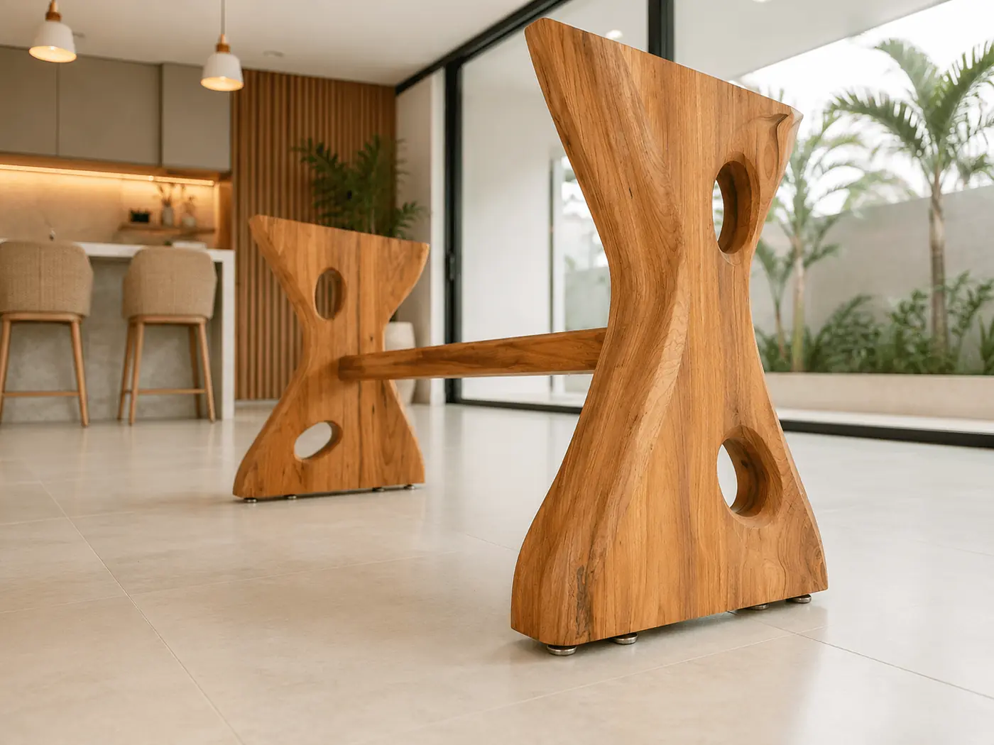 Par de pés de mesa exclusivos em Freijó, foto 3