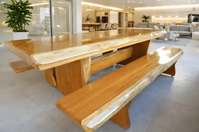 Mesa rústica de Garapeira 2,50 m com 2 bancos