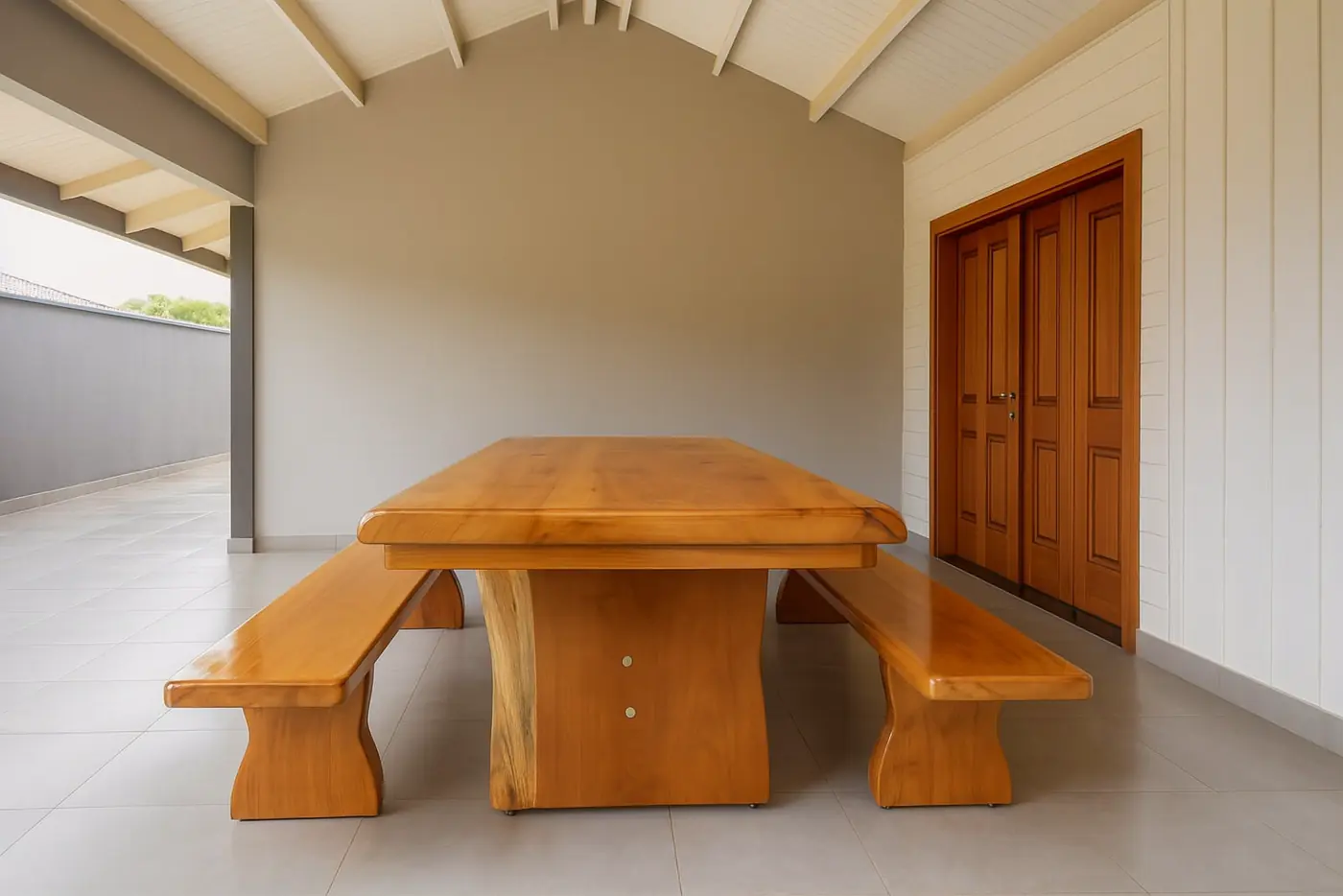 Mesa rústica de Garapeira 2,50 m com 2 bancos, foto 3