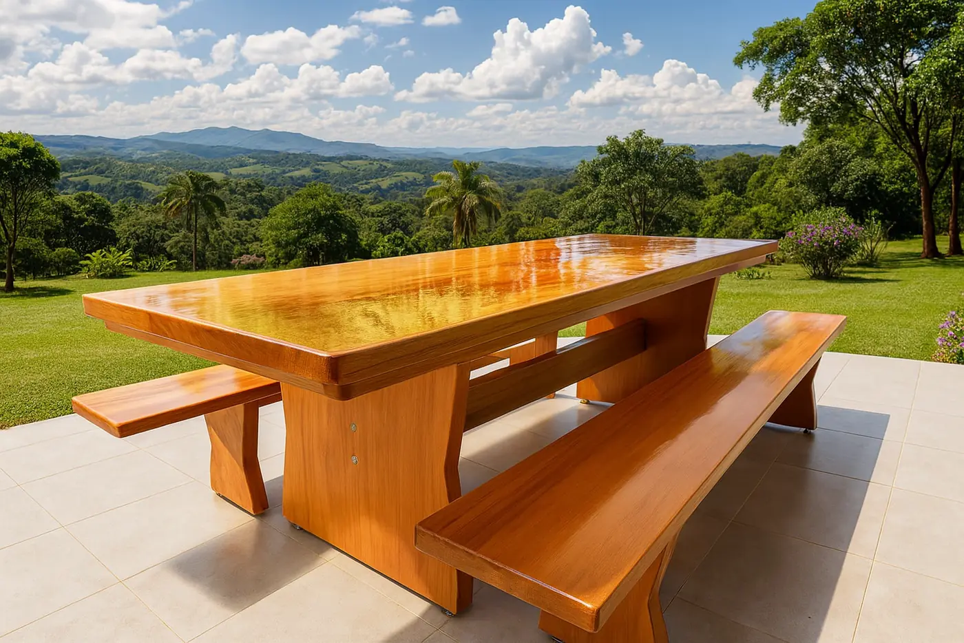 Mesa rústica de Garapeira 3,00 m com 2 bancos, foto 5