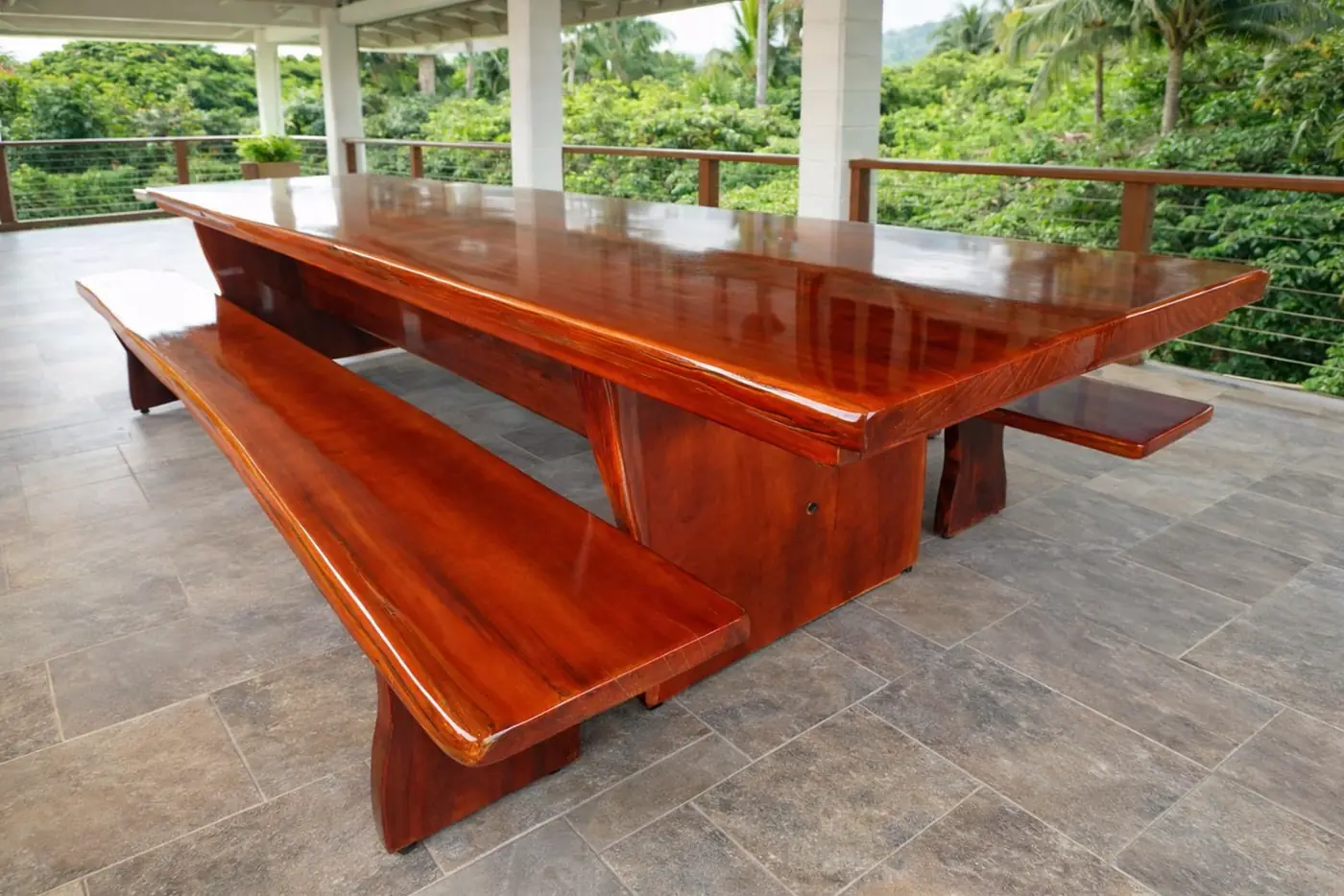Mesa rústica de Jequitibá 3,00 m com 2 bancos, foto 6