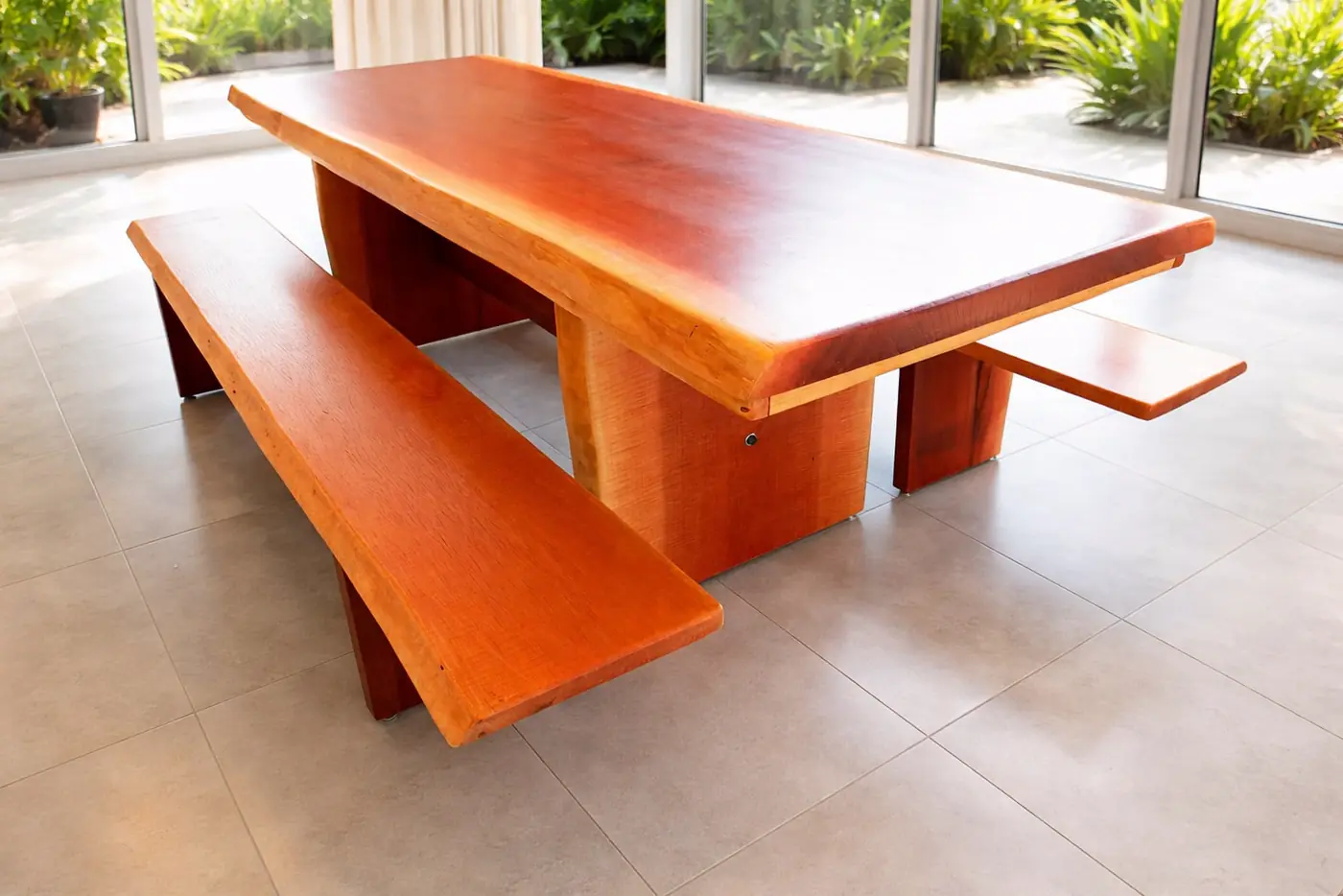 Mesa rústica de Maçaranduba 2,40 m com 2 bancos, foto 4