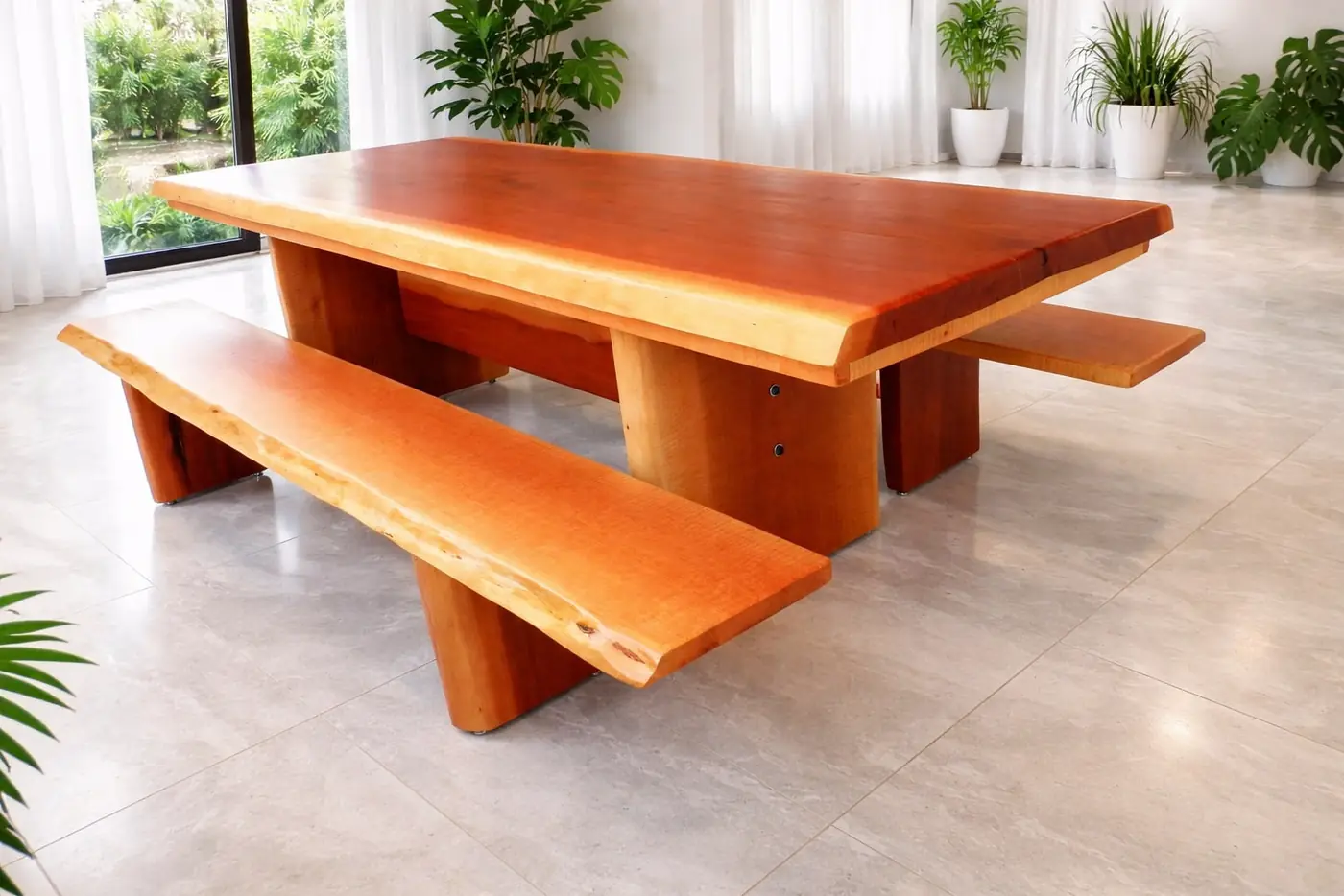 Mesa rústica de Maçaranduba 2,40 m com 2 bancos, foto 6
