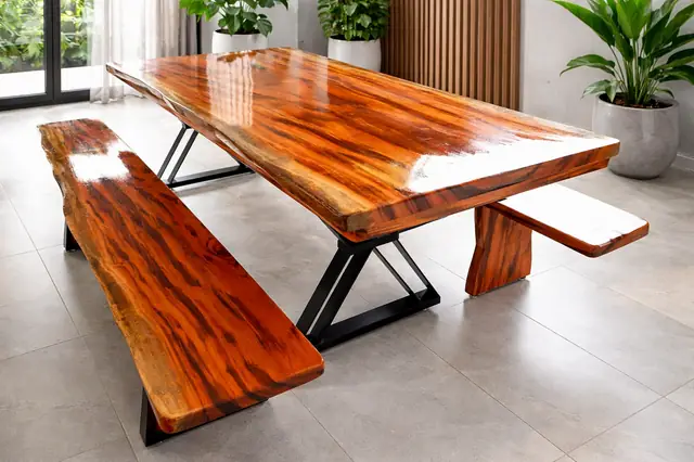 Mesa rústica de Muiracatiara 2,20 m com 2 bancos