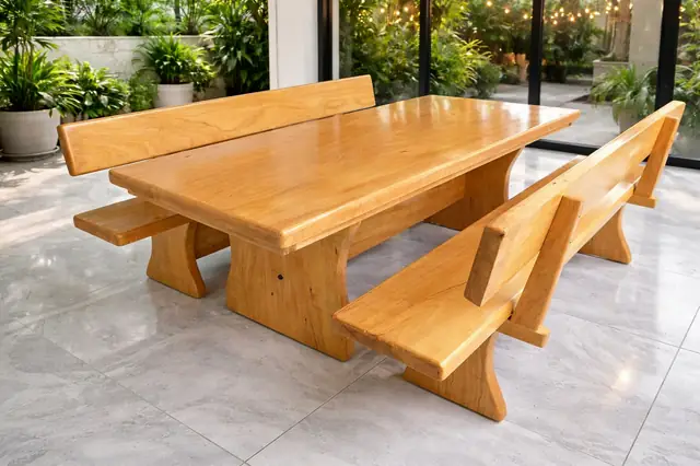 Mesa de jantar rústica de Tauari 2,00 m com 2 bancos com encosto
