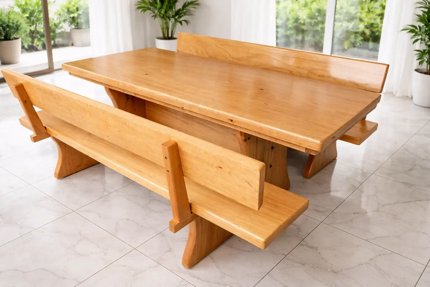 Mesa de jantar rústica de Tauari 2,00 m com 2 bancos com encosto, foto 3
