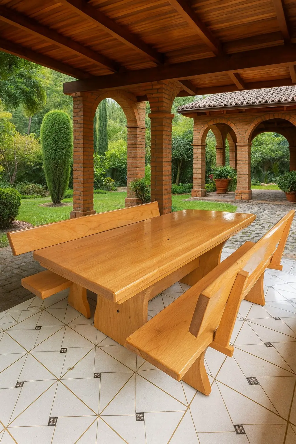 Mesa de jantar rústica de Tauari 2,00 m com 2 bancos com encosto, foto 4