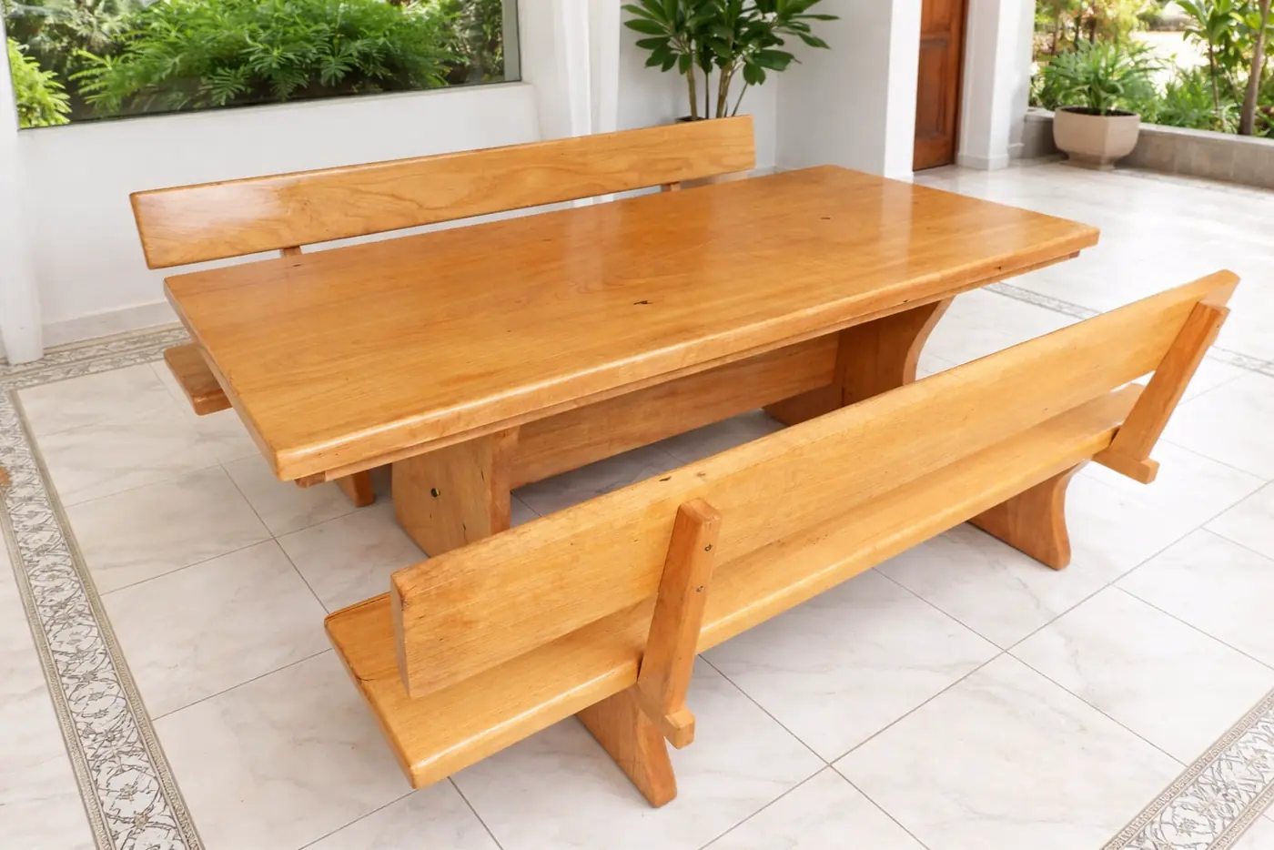 Mesa de jantar rústica de Tauari 2,00 m com 2 bancos com encosto, foto 8