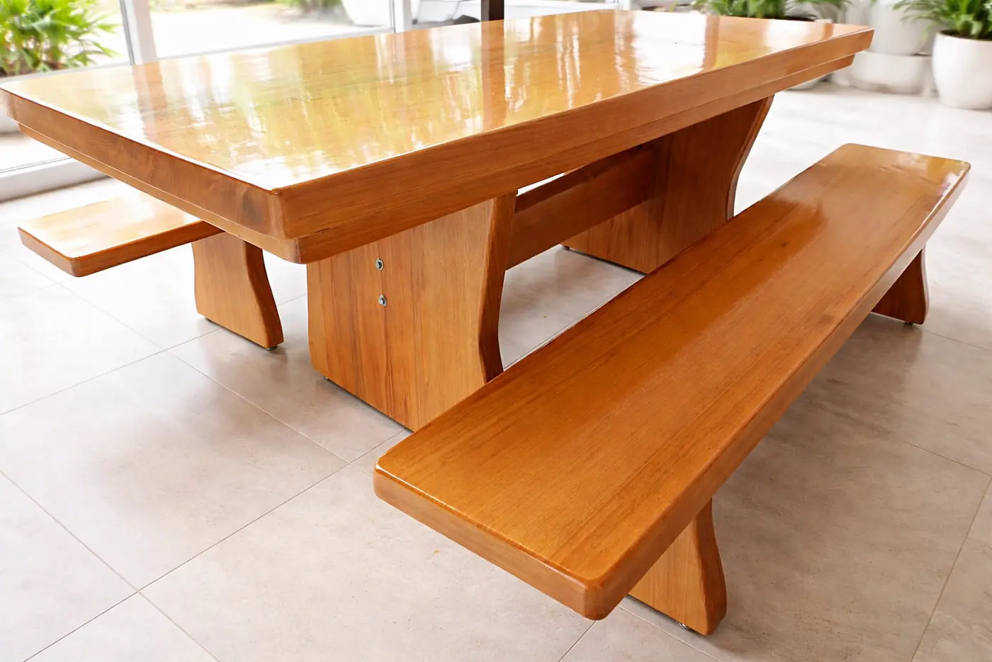 Mesa rústica de Tauari 2,20 m com 2 bancos, foto 6