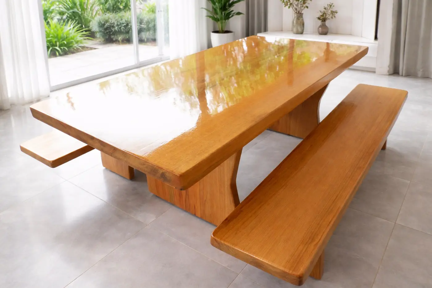 Mesa rústica de Tauari 2,20 m com 2 bancos, foto 7