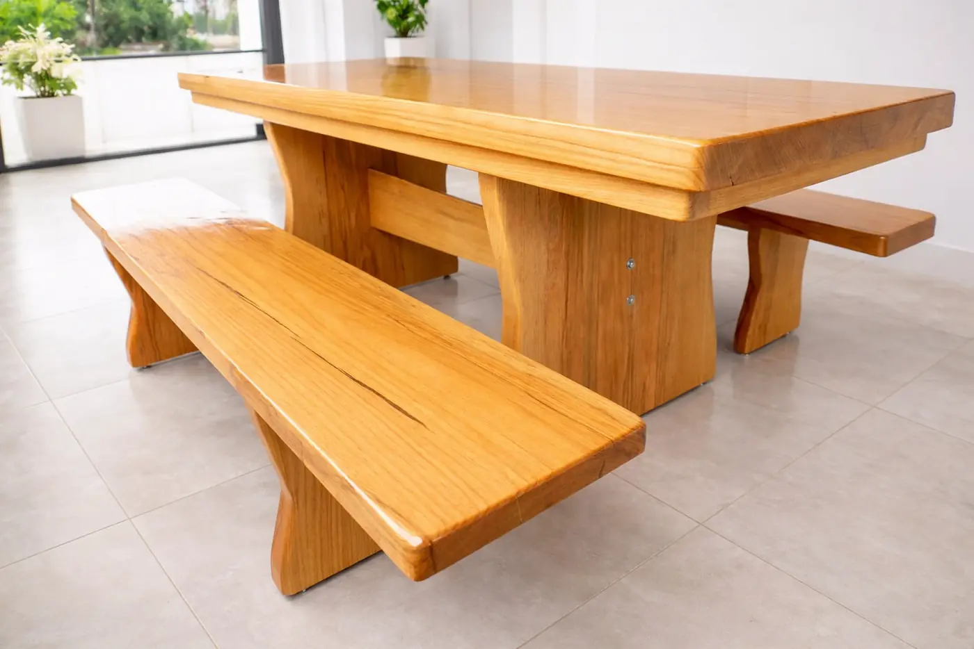 Mesa rústica de Tauari 2,20 m com 2 bancos, foto 8