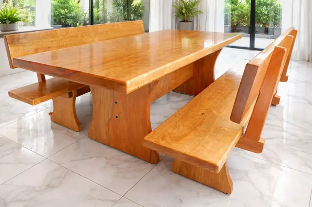 Mesa de jantar rústica de Tauari 2,50 m com 2 bancos com encosto
