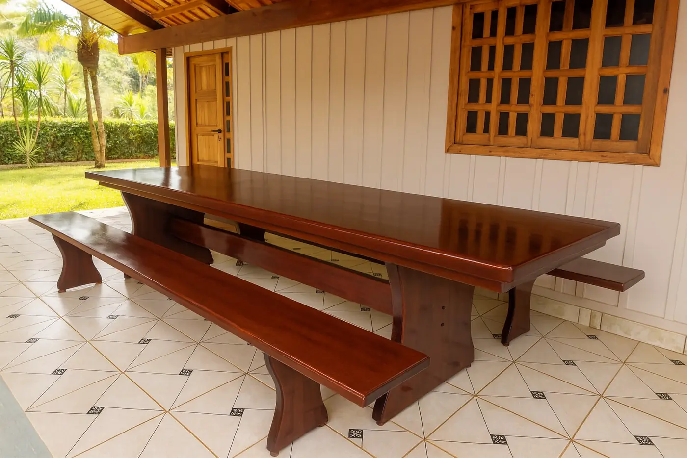 Mesa rústica de Tauari 3,00 m com 2 bancos, foto 2